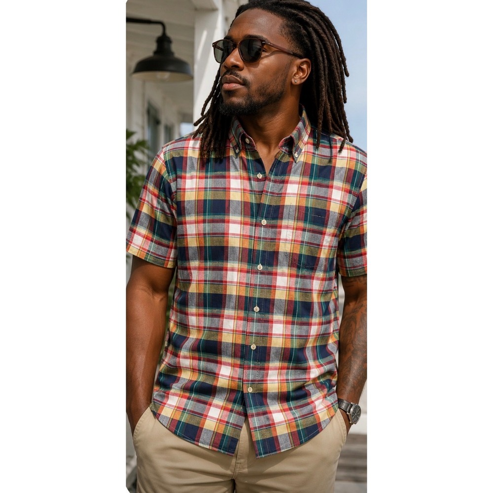 Pendleton Oceanside Short Sleeve Shirt MensPlaid Button Front Cotton Madras